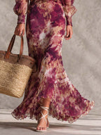 Vestido Maxi en Chiffon Rosa con Hombros Descubiertos