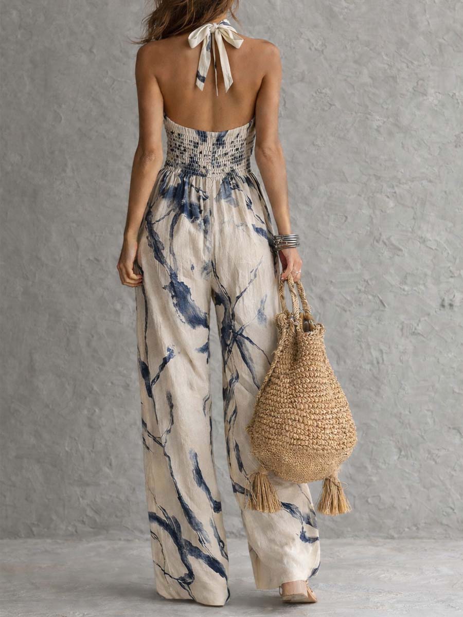 Mono con Escote Halter y Estampado Tinta China