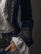 Athénaïs | Chaqueta Larga Bordada Vintage Azul Marino