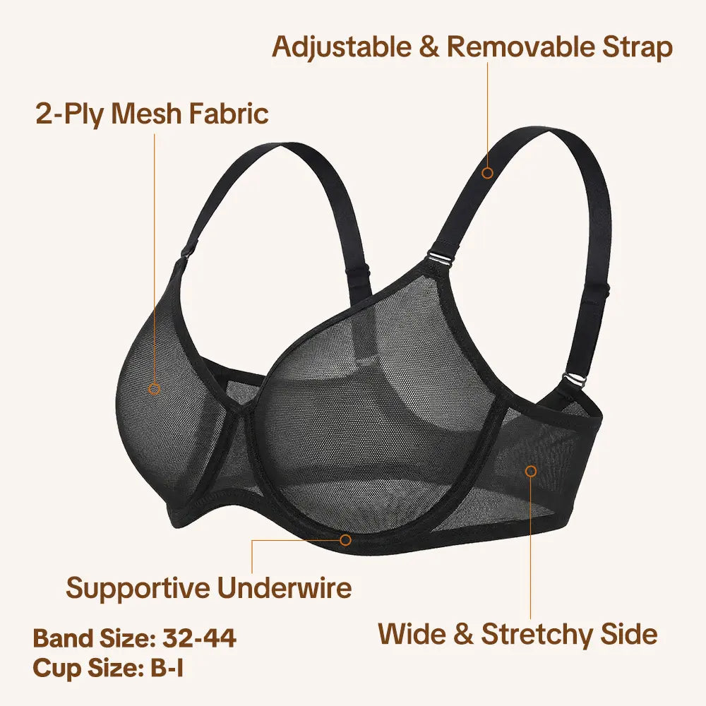Sujetador Escotado de Tul Transparente Sin Relleno con Aro