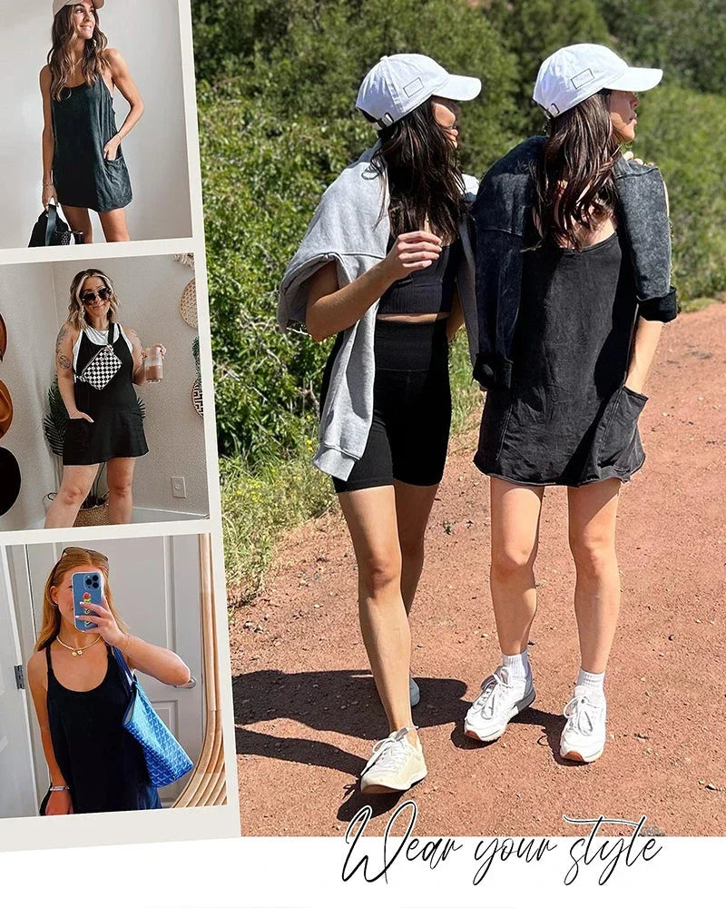 Mono-Vestido de Tirantes Finos con Escote V