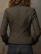 Honorine | Blazer Vintage de Espiga con Ribetes Contraste