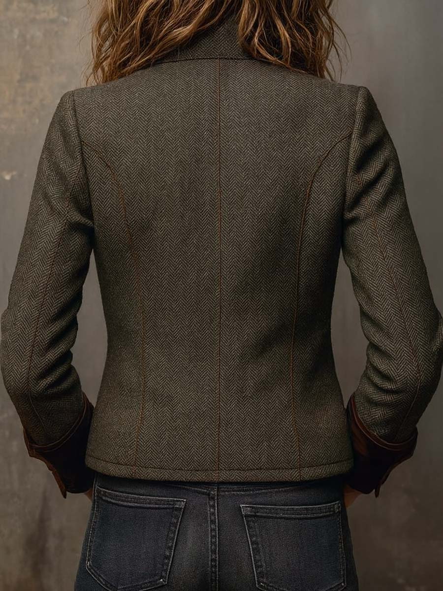 Honorine | Blazer Vintage de Espiga con Ribetes Contraste