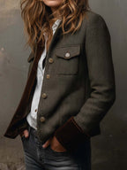 Honorine | Blazer Vintage de Espiga con Ribetes Contraste