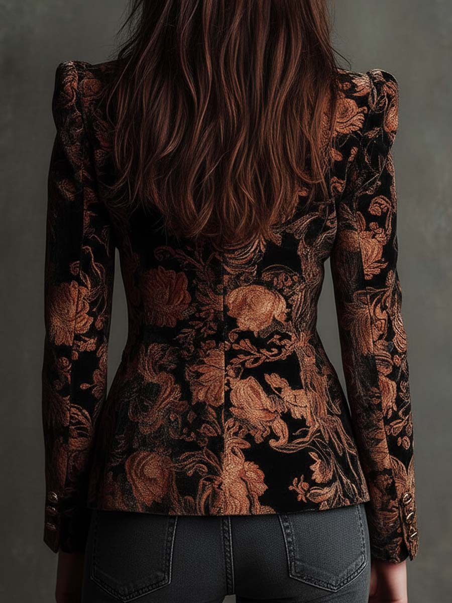 Bertille | Blazer Sastre Floral Negro y Bronce