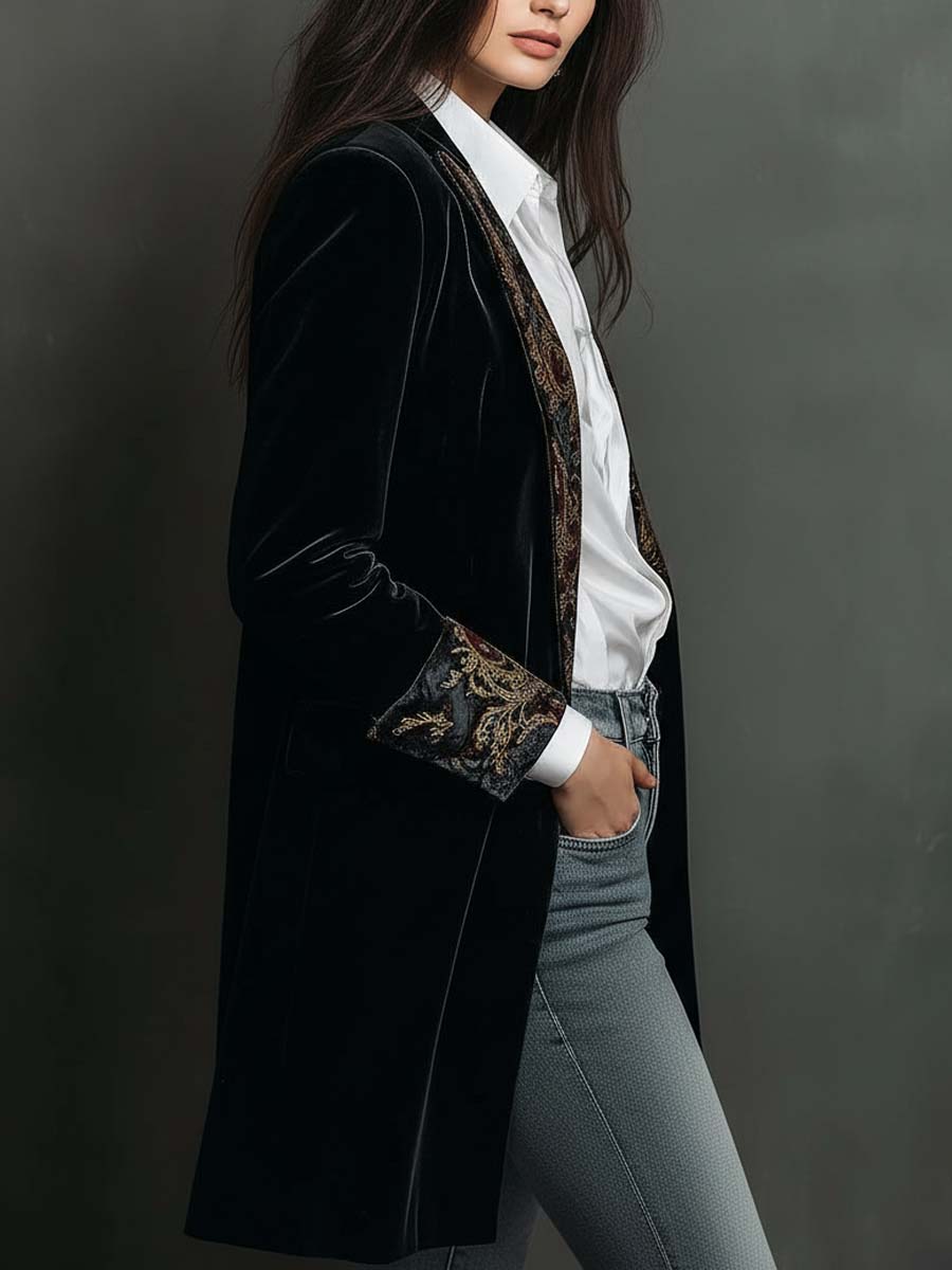 Léontine | Blazer Entallado Estampado Barroco Negro