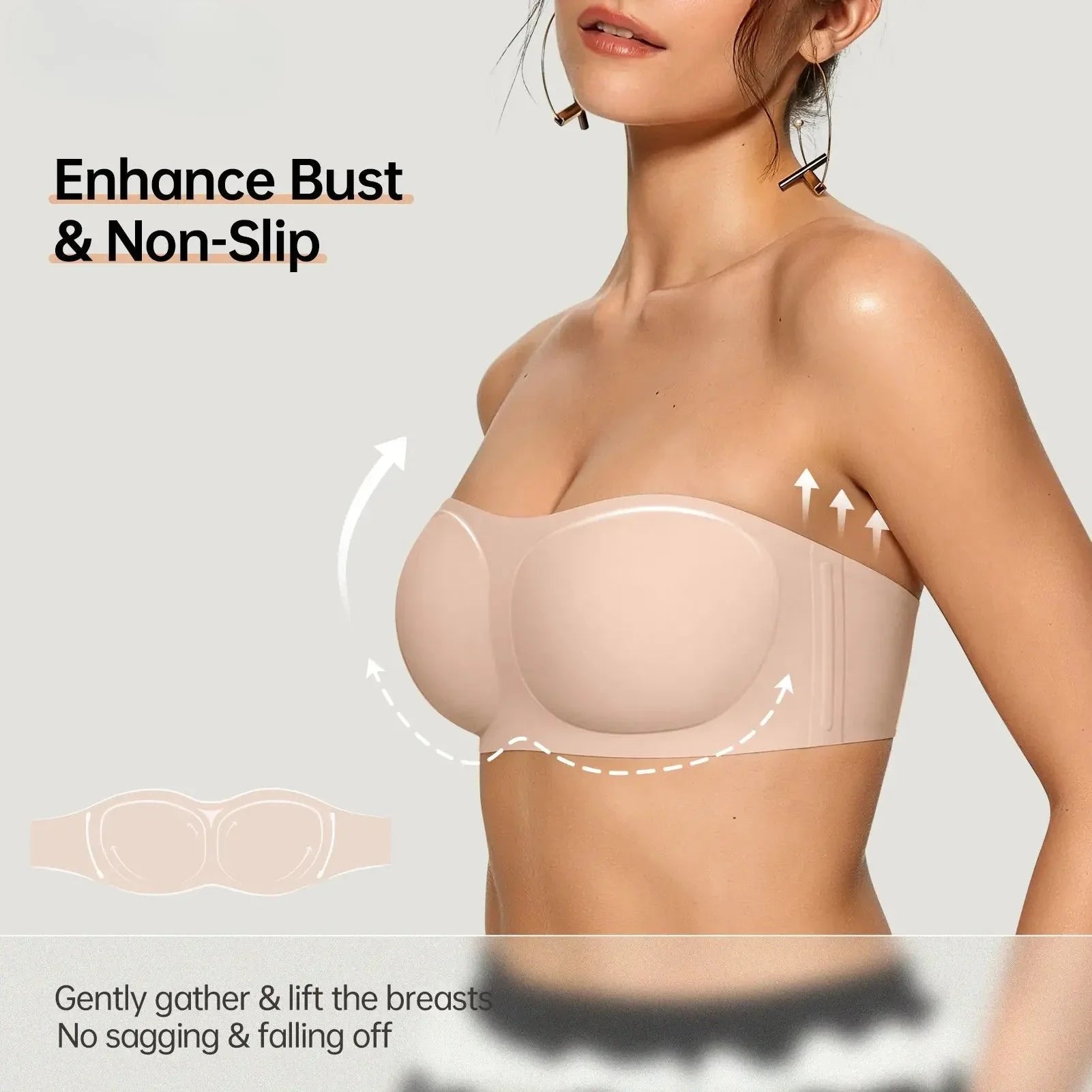 Sujetador Sin Tirantes Antideslizante Push-Up Sin Aros