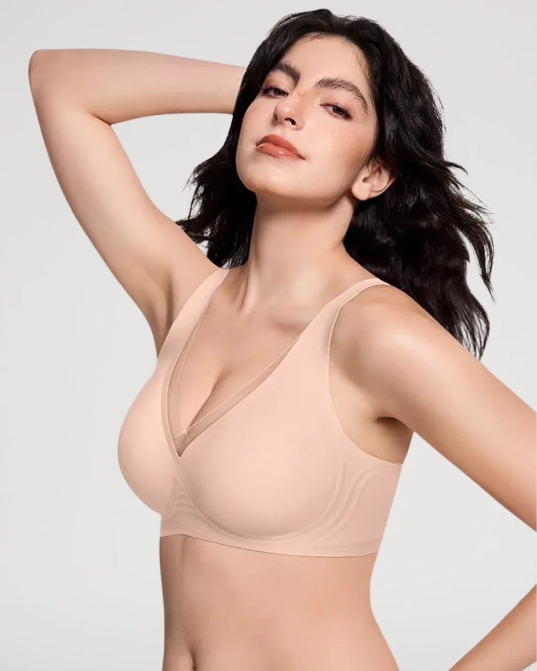 Sujetador Push-Up Escotado de Tul Sin Aros y Sin Costuras