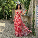 Cyranne - Vestido maxi con estampado floral y volantes