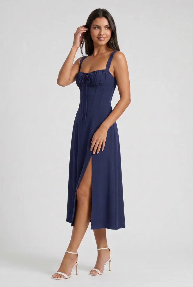 Aurora - Vestido Corset con Espalda de Cordones - Azul Oscuro
