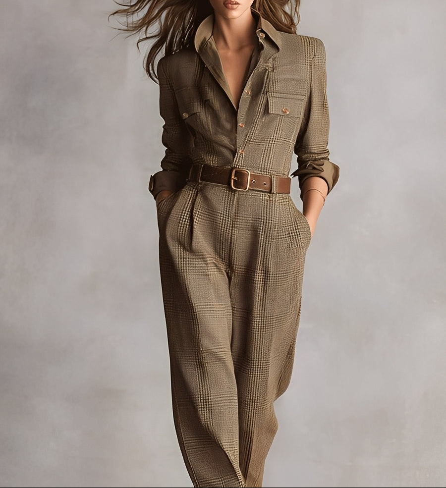 Célia | Mono de Tweed con Cuello en V y Cinturón