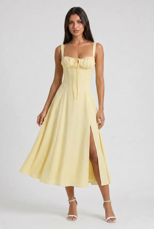 Aurora - Vestido Corset con Espalda de Cordones - Amarillo Claro