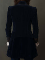 Athénaïs | Chaqueta Larga Bordada Vintage Azul Marino