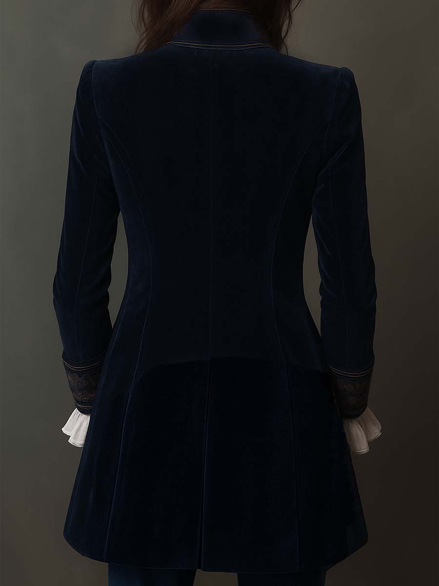 Athénaïs | Chaqueta Larga Bordada Vintage Azul Marino