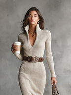 Valeria | Vestido Midi de Punto con Escote en V