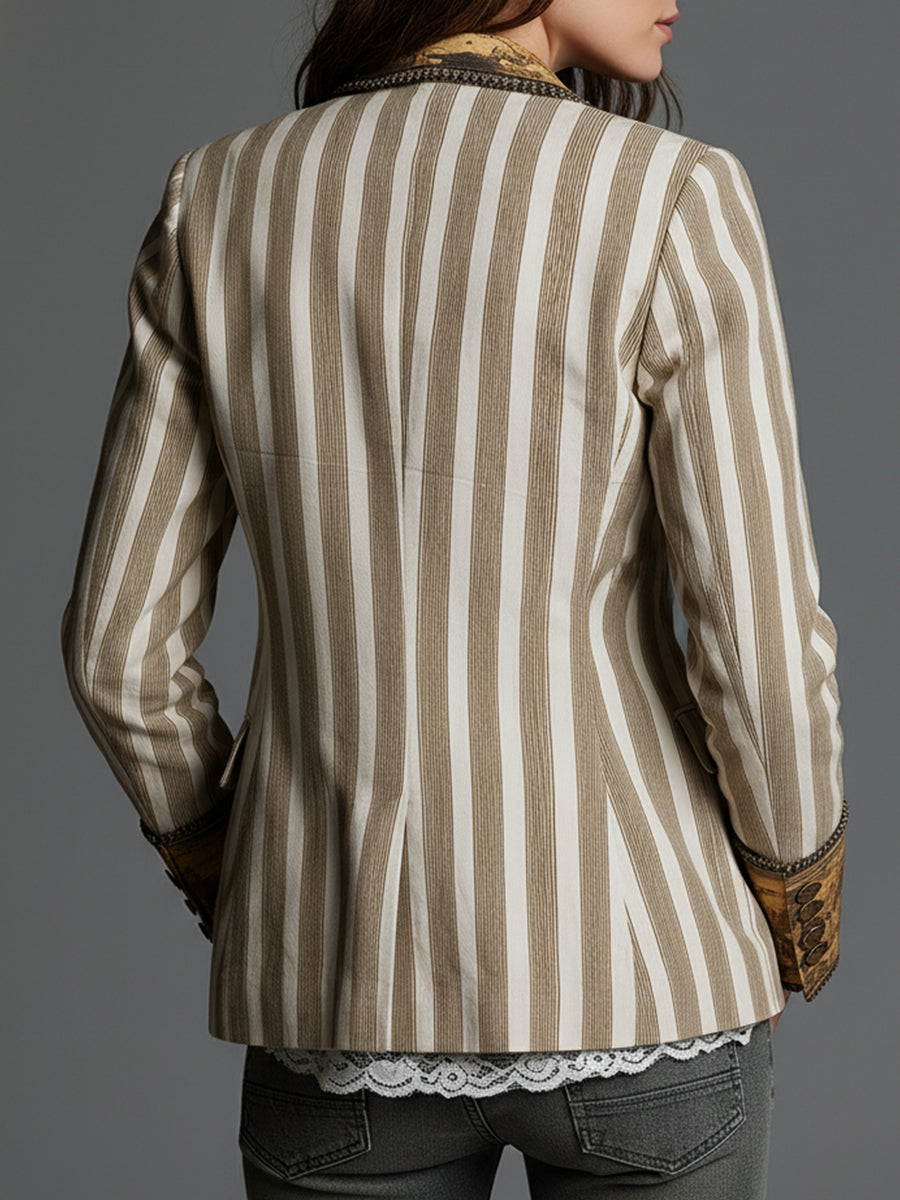 Suzanne | Blazer Boho de Rayas con Cuello Estampado