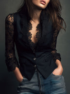 Noémie | Top Blazer Negro con Mangas Semitransparentes