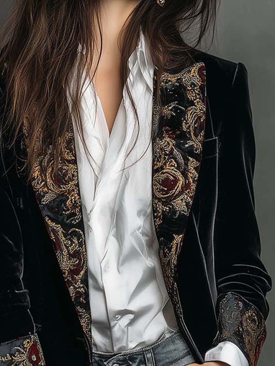 Léontine | Blazer Entallado Estampado Barroco Negro