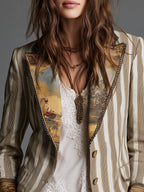 Suzanne | Blazer Boho de Rayas con Cuello Estampado