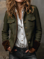 Honorine | Blazer Vintage de Espiga con Ribetes Contraste