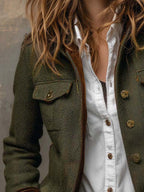 Honorine | Blazer Vintage de Espiga con Ribetes Contraste