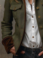 Honorine | Blazer Vintage de Espiga con Ribetes Contraste