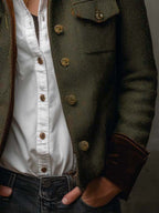Honorine | Blazer Vintage de Espiga con Ribetes Contraste