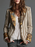 Suzanne | Blazer Boho de Rayas con Cuello Estampado