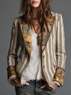 Suzanne | Blazer Boho de Rayas con Cuello Estampado