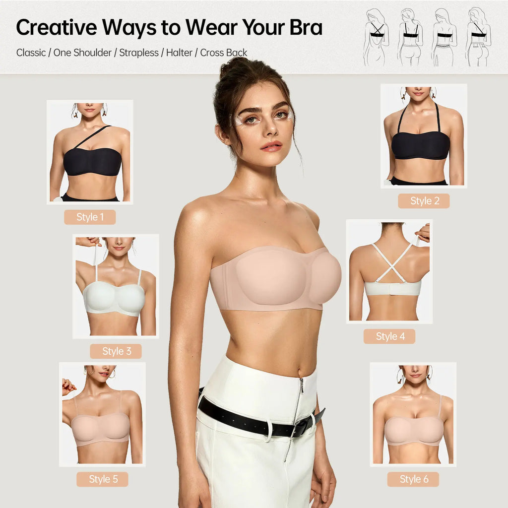 Sujetador Sin Tirantes Antideslizante Push-Up Sin Aros