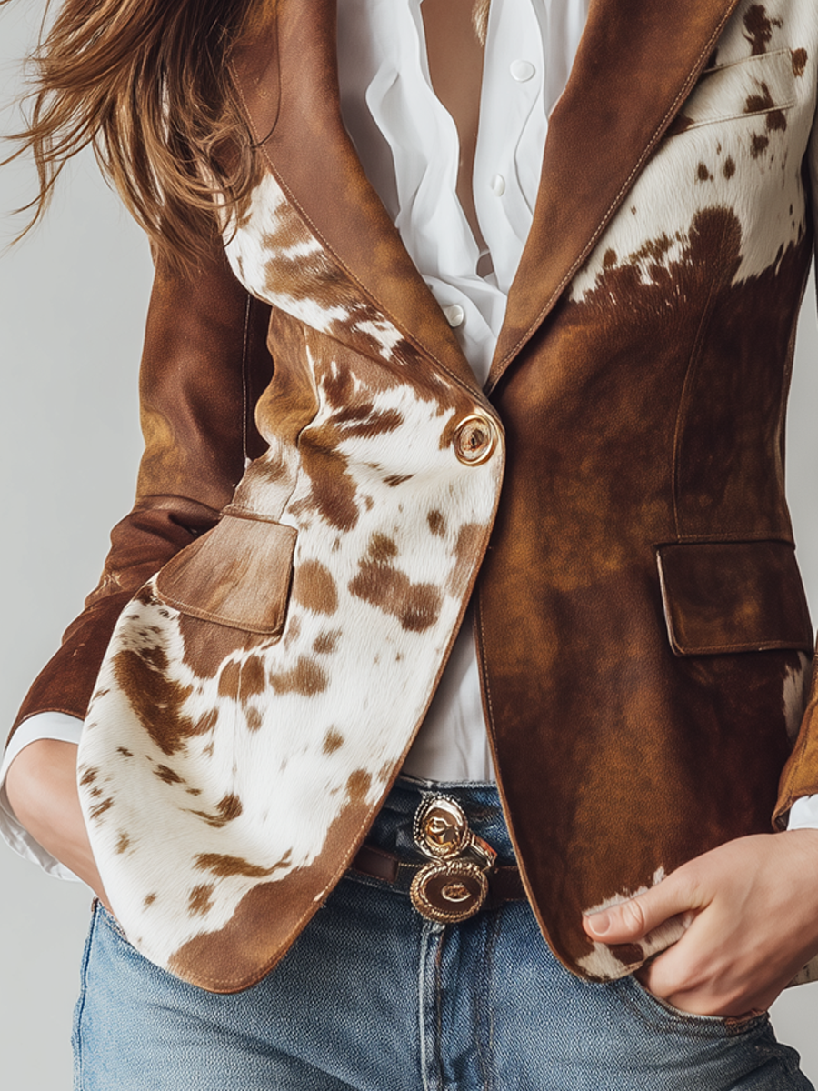 Agathe | Blazer Vintage Estampado Vaca Eco-Responsable