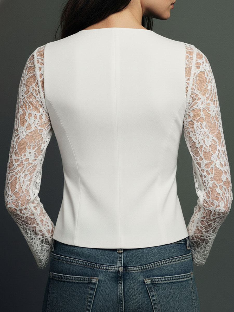 Noémie | Top Blazer Negro con Mangas Semitransparentes