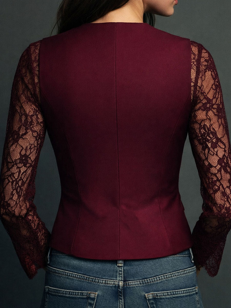 Noémie | Top Blazer Negro con Mangas Semitransparentes