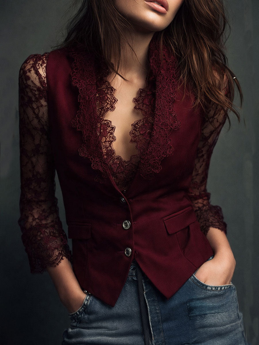Noémie | Top Blazer Negro con Mangas Semitransparentes