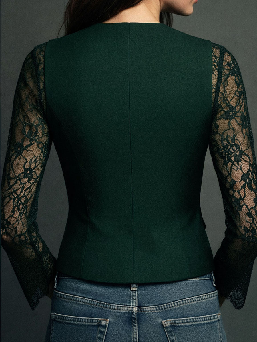 Noémie | Top Blazer Negro con Mangas Semitransparentes