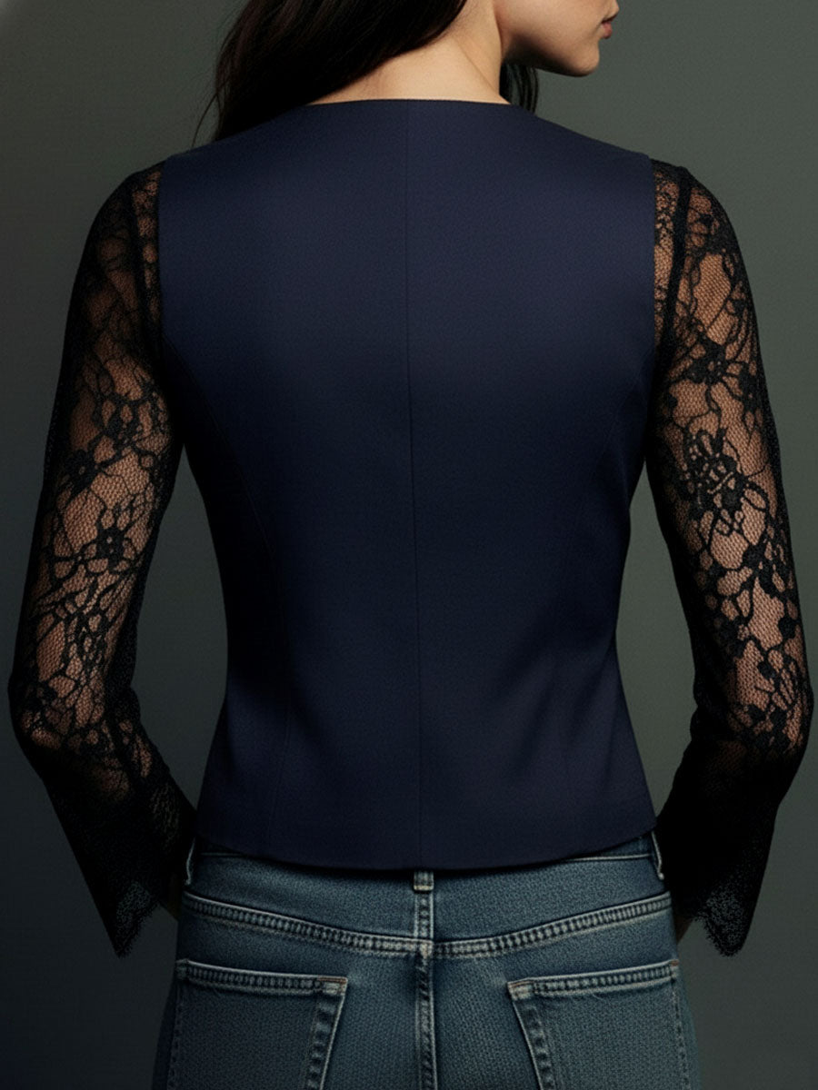 Noémie | Top Blazer Negro con Mangas Semitransparentes
