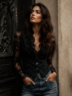 Noémie | Top Blazer Negro con Mangas Semitransparentes