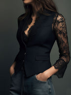 Noémie | Top Blazer Negro con Mangas Semitransparentes