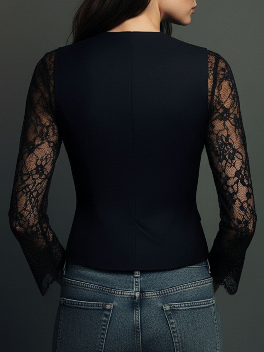 Noémie | Top Blazer Negro con Mangas Semitransparentes