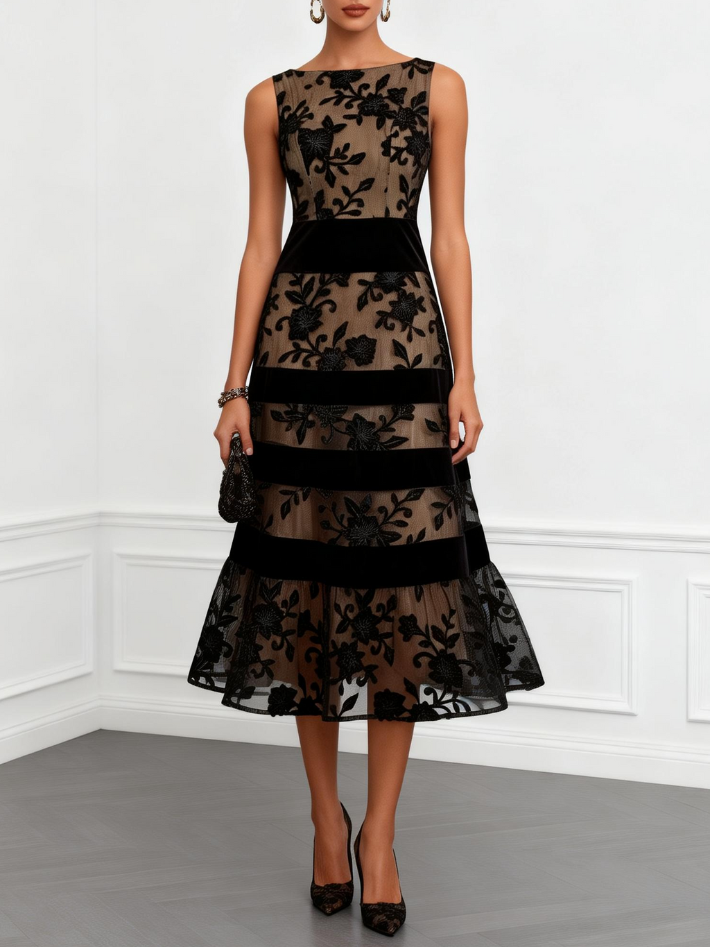 Maryna | Vestido Midi de Malla Floral