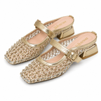 MONTAIGNE™ | Sandalias Tipo Mule con Punta Cuadrada y Pedrería de Malla