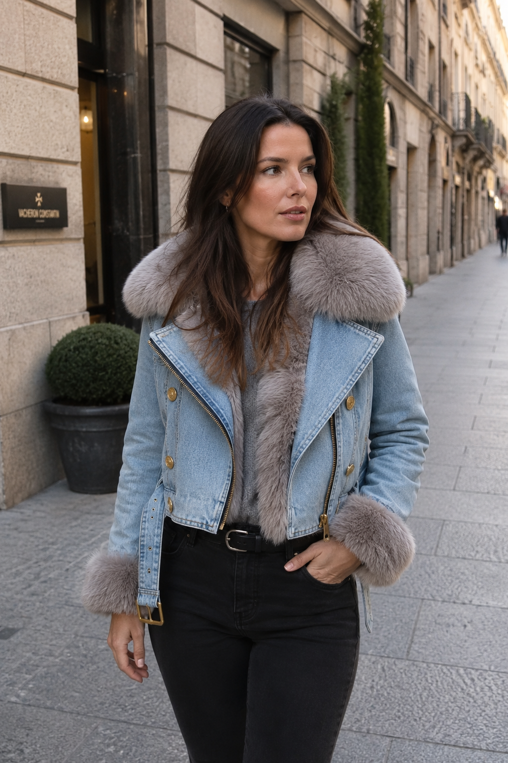 Alessia™ | Chaqueta Vaquera Mujer con Cuello de Pelo