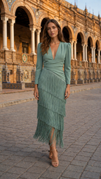 Clara | Vestido elegante de flecos con mangas