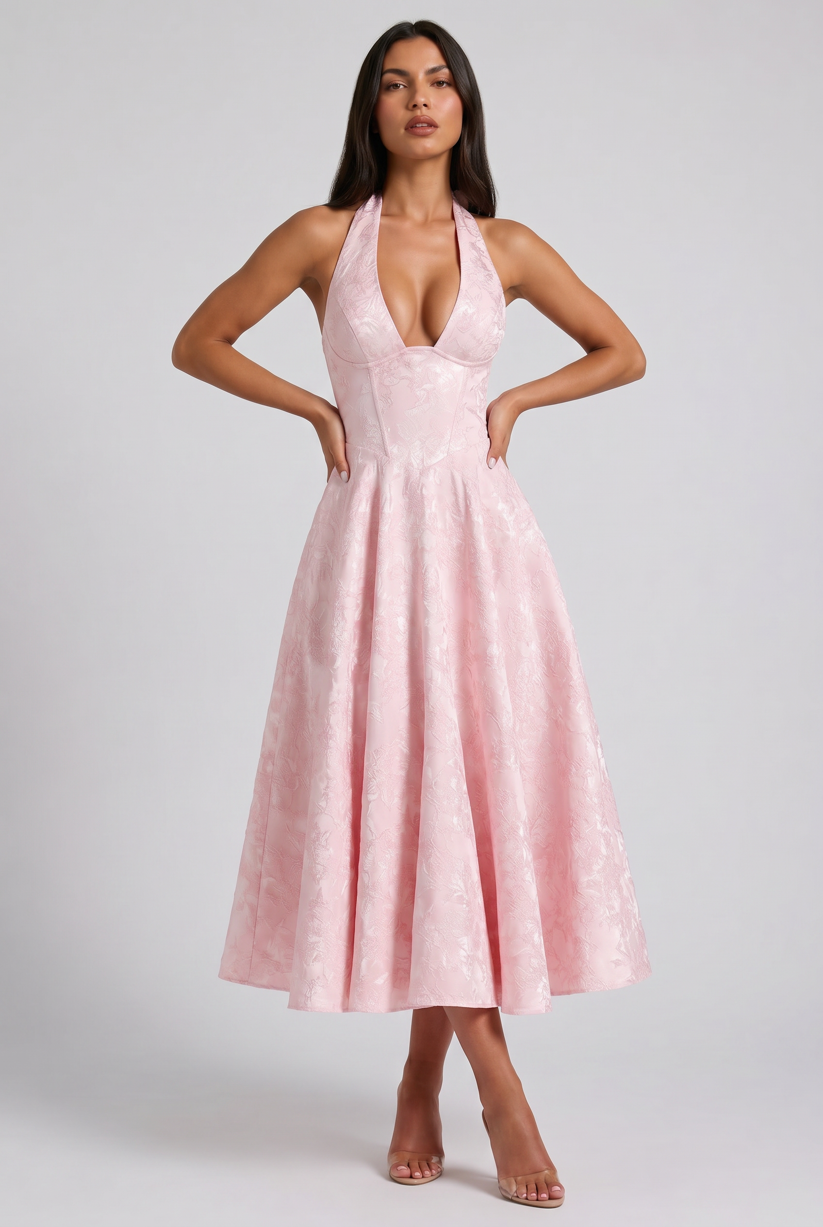 Mi Amante - Vestido Halter Jacquard Floral - Rosa