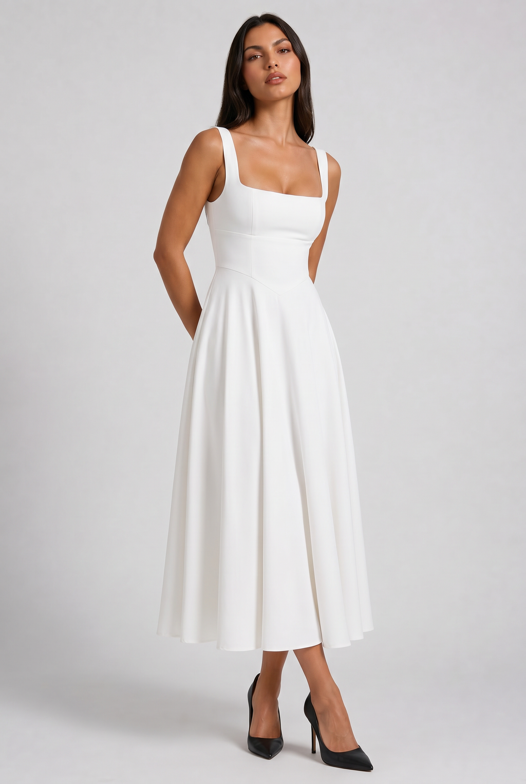 Lena - Vestido Midi Entallado - Blanco