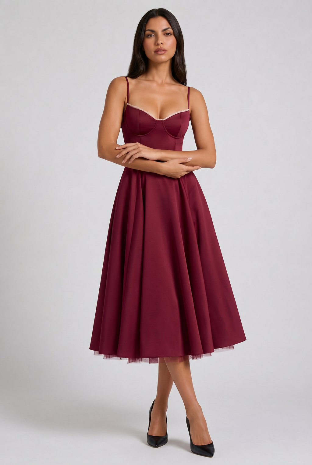 Selene - Vestido Midi Corset (Burdeos) - Burdeos