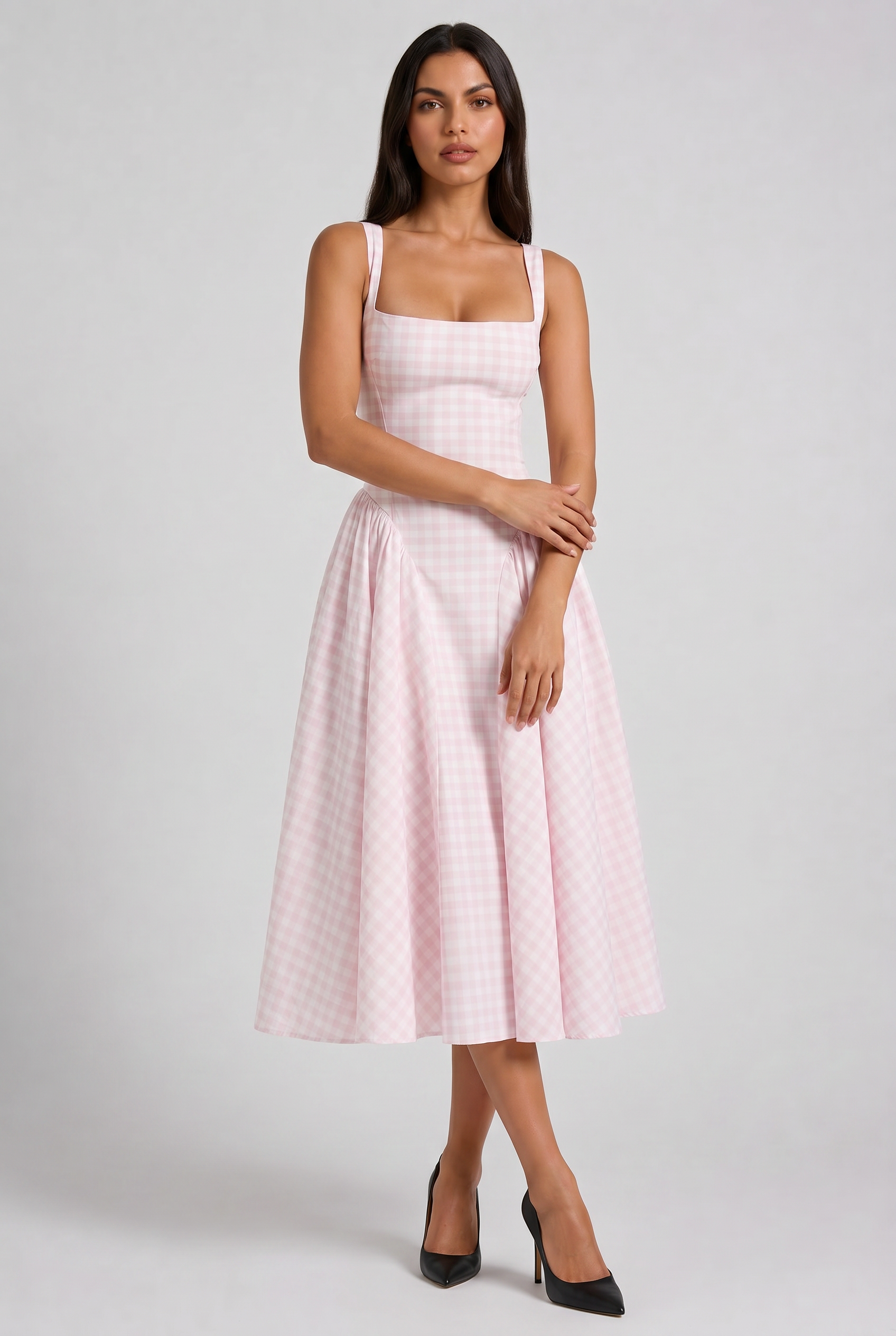 Sherrie - Vestido Midi Vichy Rosa