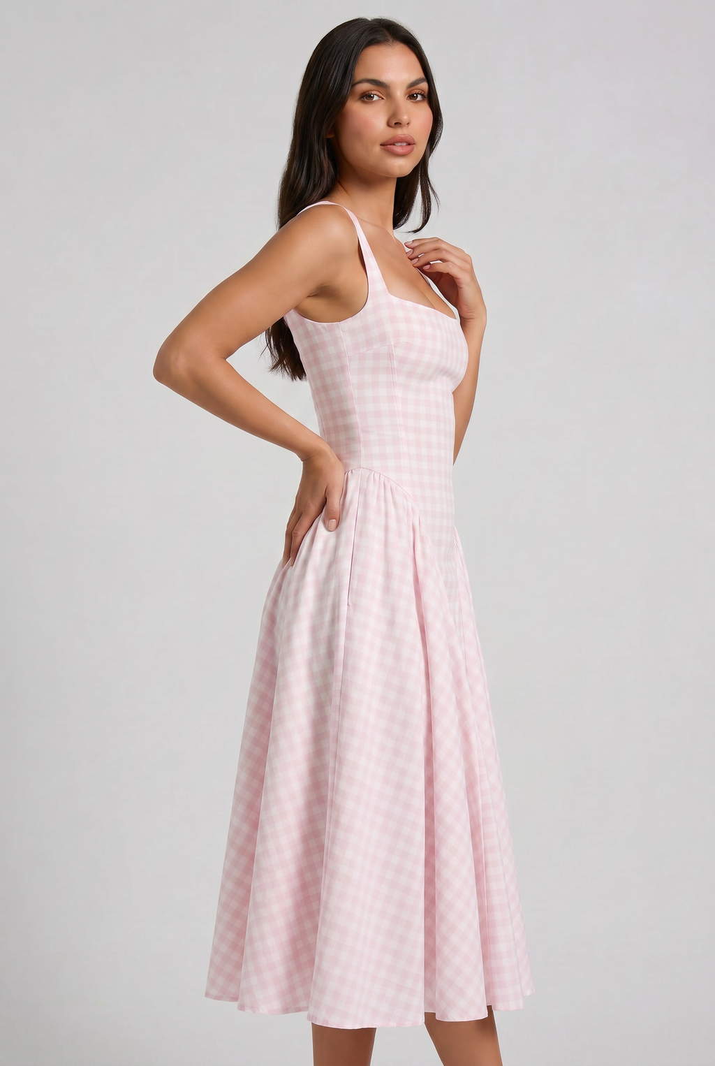 Sherrie - Vestido Midi Vichy Rosa