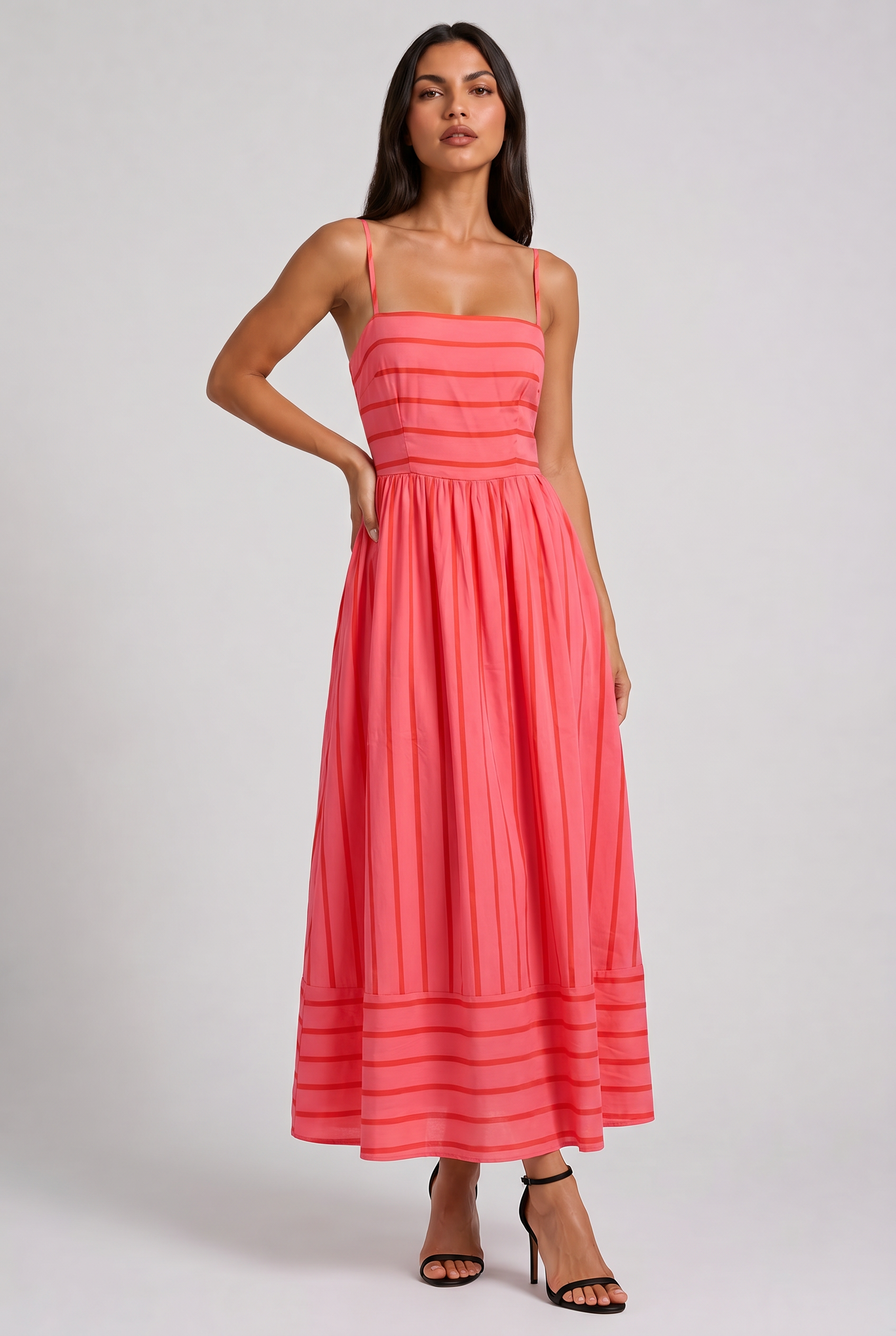 Gigi - Vestido Midi Rayado Rosa - Rosa