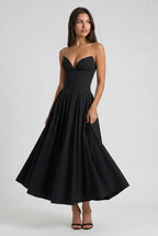 Amalfi - Vestido Corset Negro con Falda Amplia - Negro